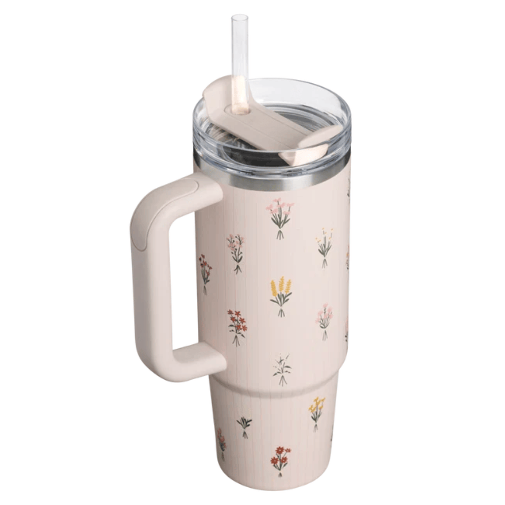 Rose Quartz Floral 40oz Stainless Steel Tumbler Handle Straw