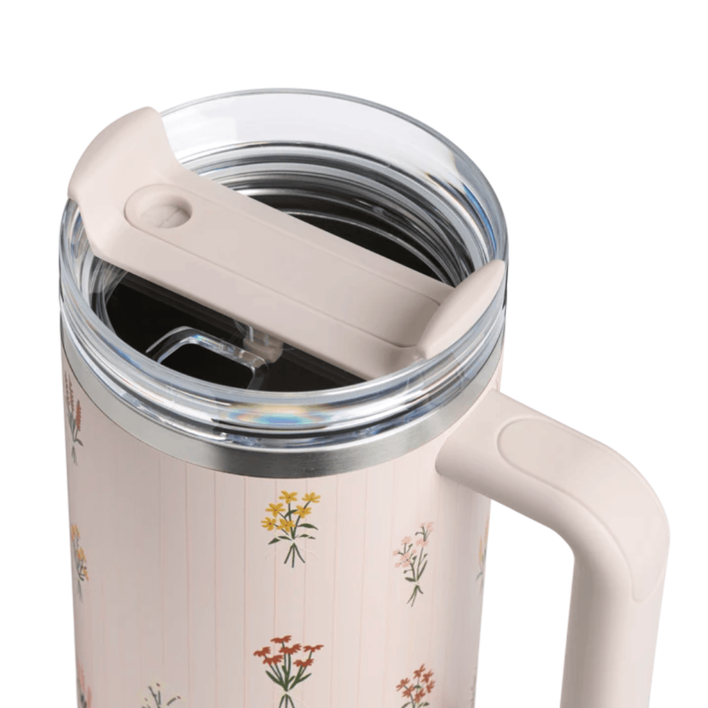 Rose Quartz Floral 40oz Stainless Steel Tumbler Handle Straw