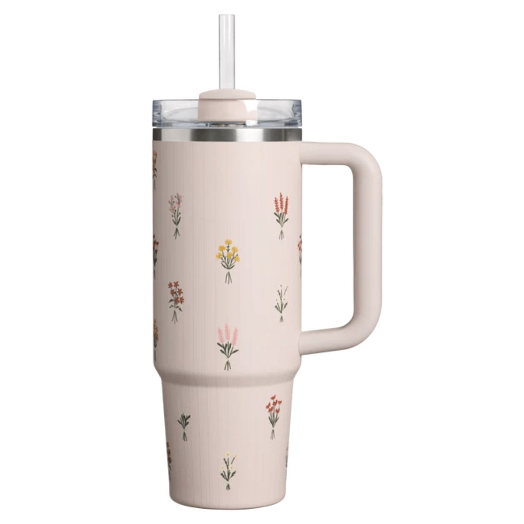 Rose Quartz Floral 40oz Stainless Steel Tumbler Handle Straw