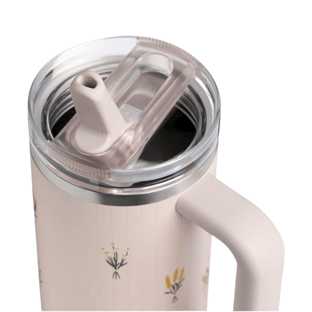 Rose Quartz Floral 40oz Stainless Steel Tumbler Handle Straw