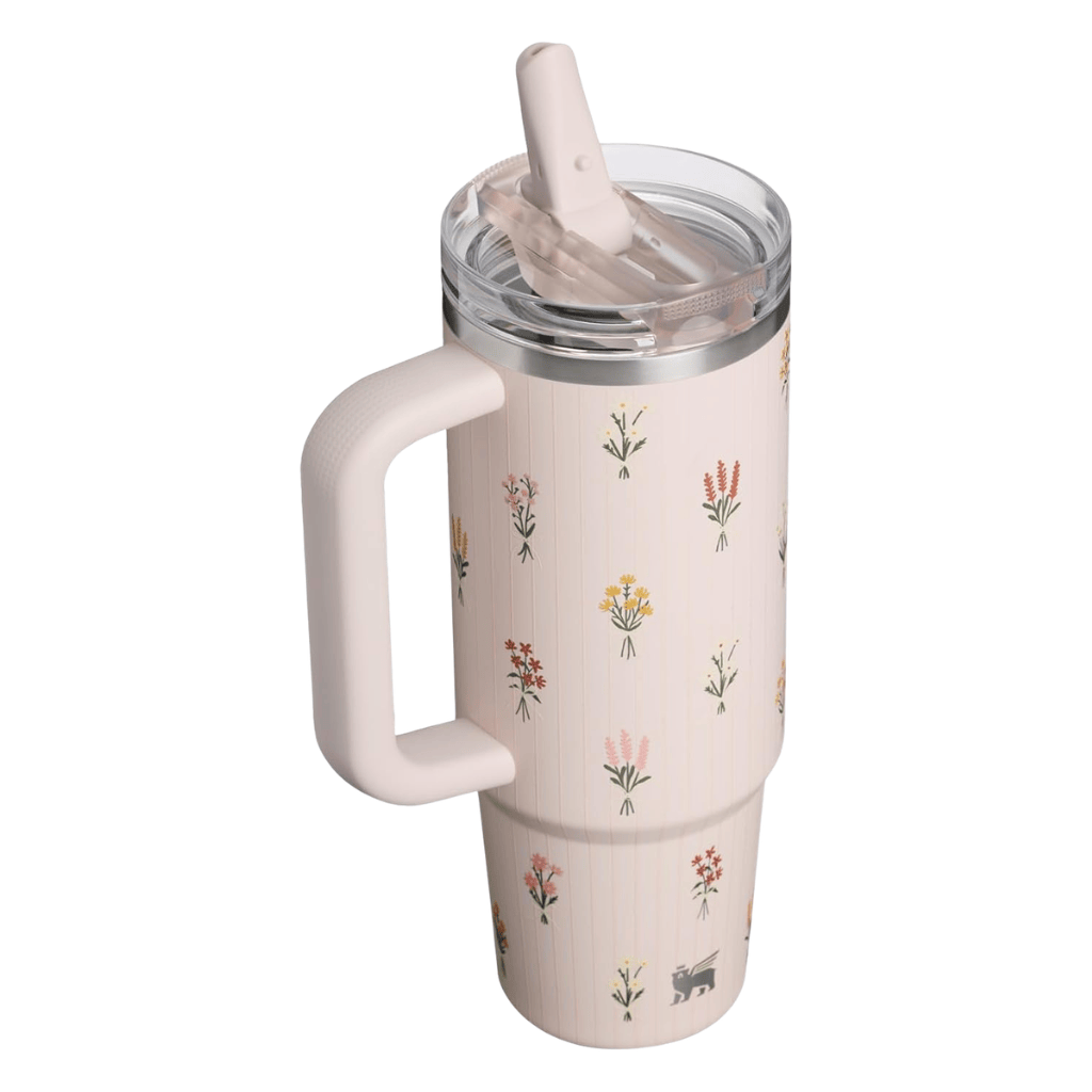 Rose Quartz Floral 40oz Stainless Steel Tumbler Handle Straw